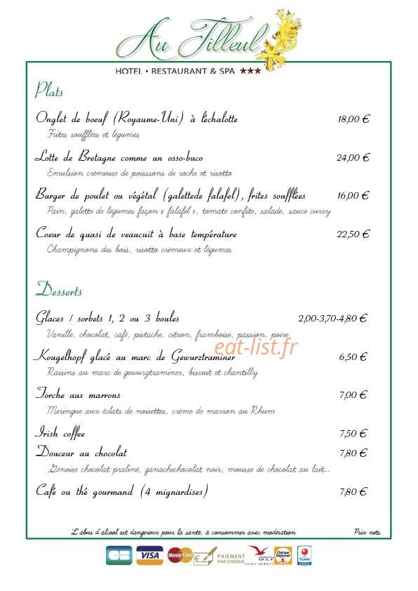 Au Tilleul — carte page 2