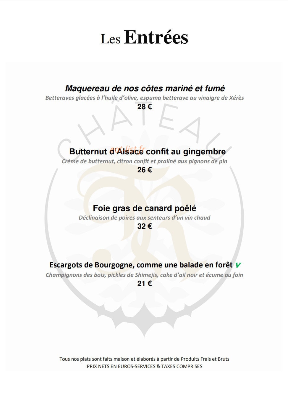 Restaurant du Château R — carte page 1