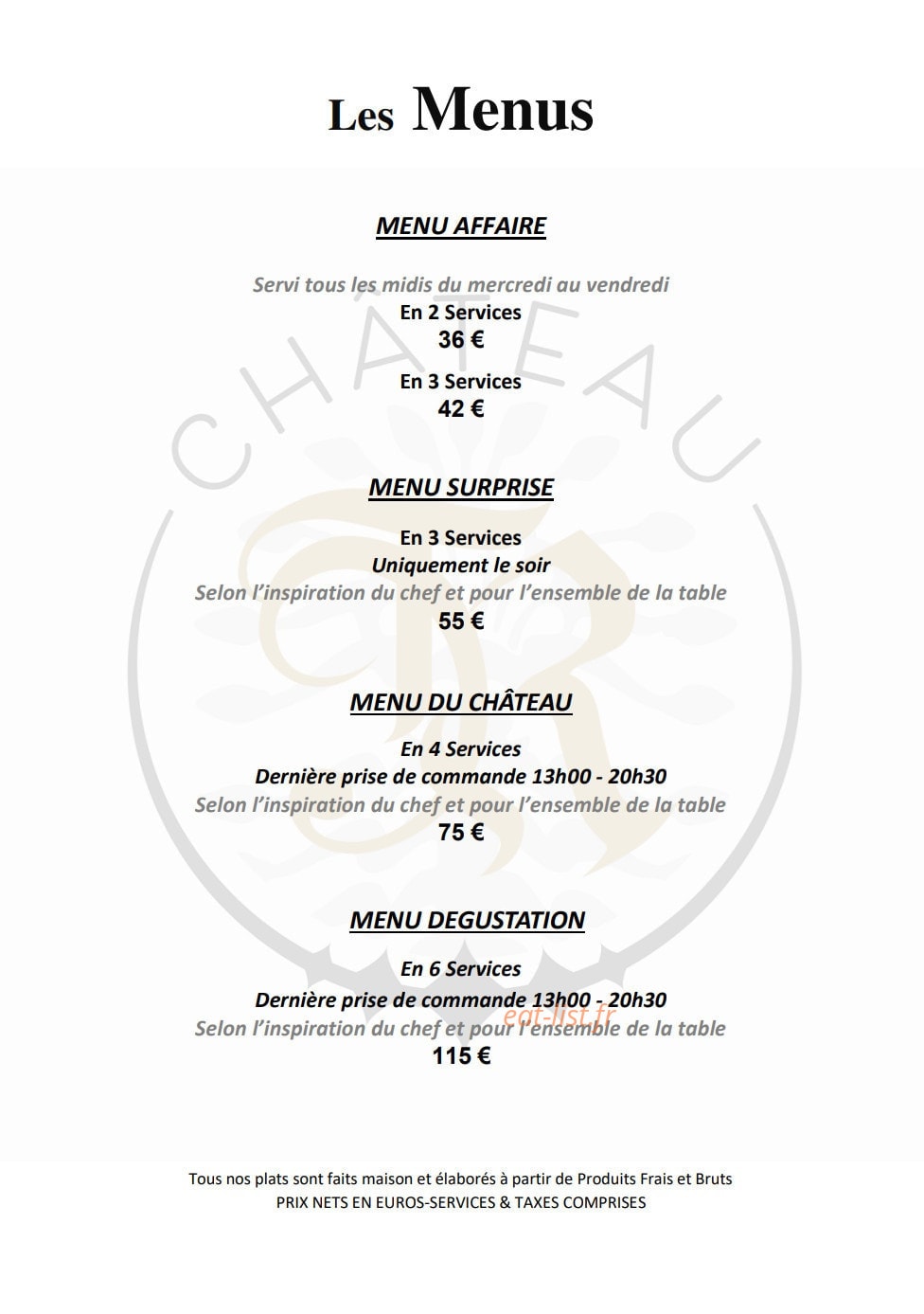 Restaurant du Château R — carte page 4