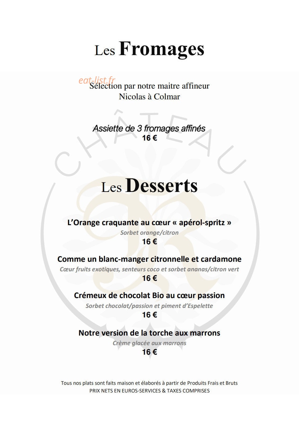 Restaurant du Château R — carte page 3
