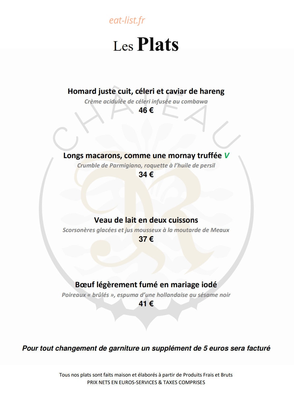 Restaurant du Château R — carte page 2
