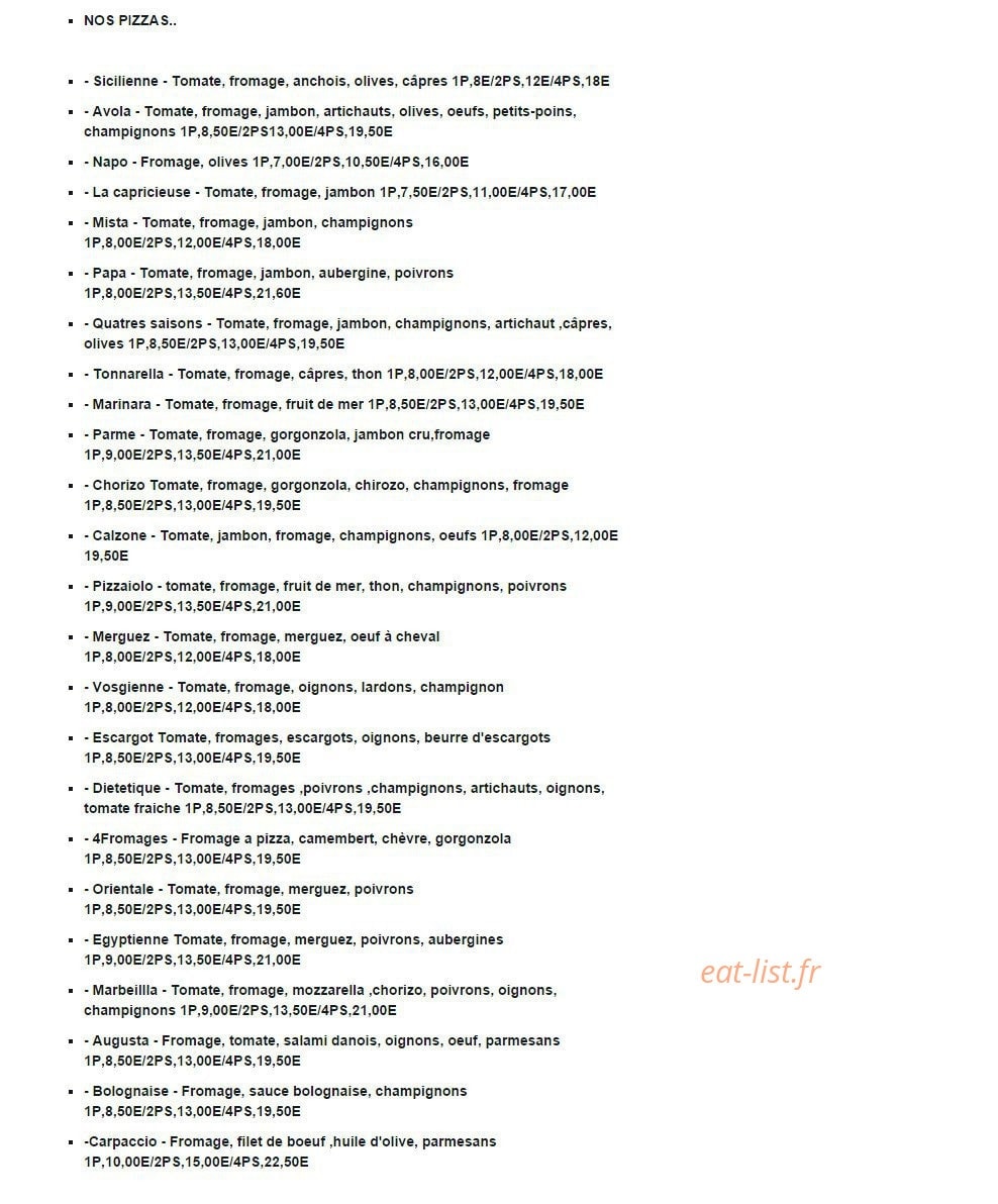 Pizza Avola — carte page 1