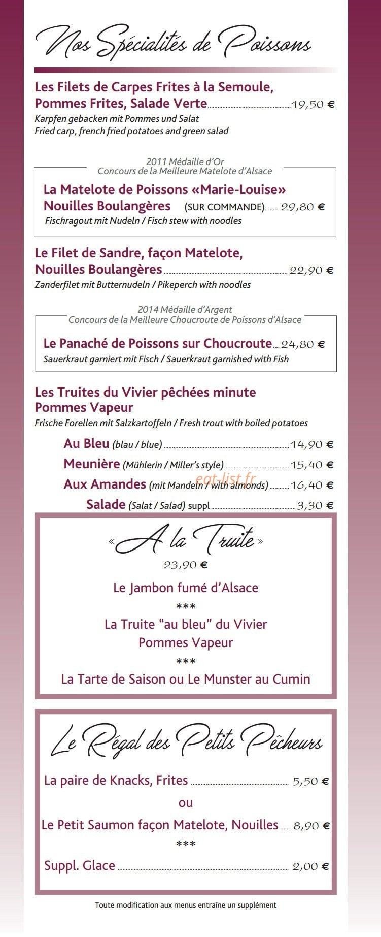 A La Truite — carte page 3