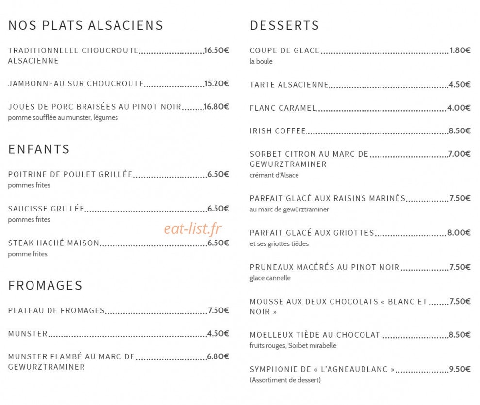 A l'Agneau Blanc — carte page 2