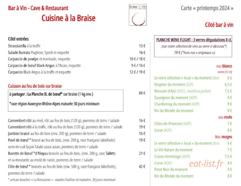 Braise & Vin — carte page 1
