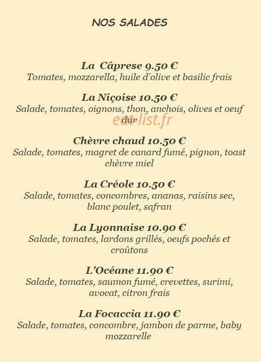 La Focaccia — carte page 1