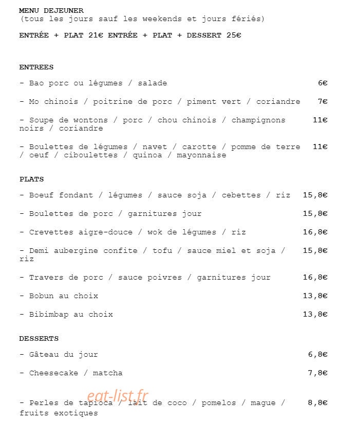 La Table Wei — carte page 2