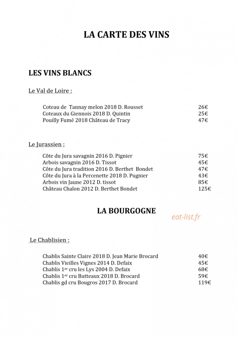 Le Comptoir Bourguignon — carte page 2