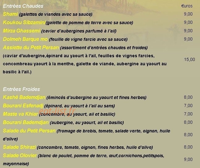 Le Petit Persan — carte page 1