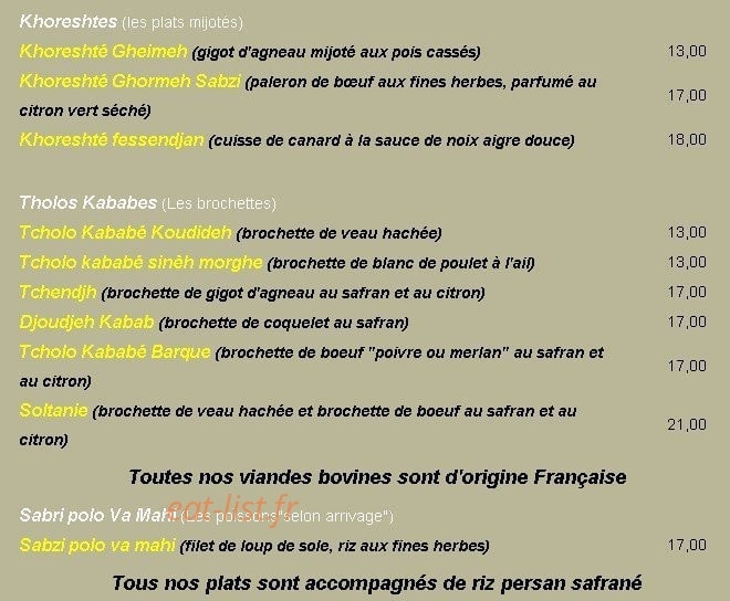 Le Petit Persan — carte page 2