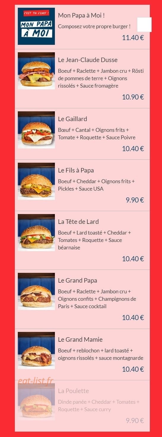 Les Burgers de Papa — carte page 3