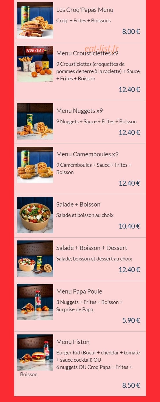 Les Burgers de Papa — carte page 2