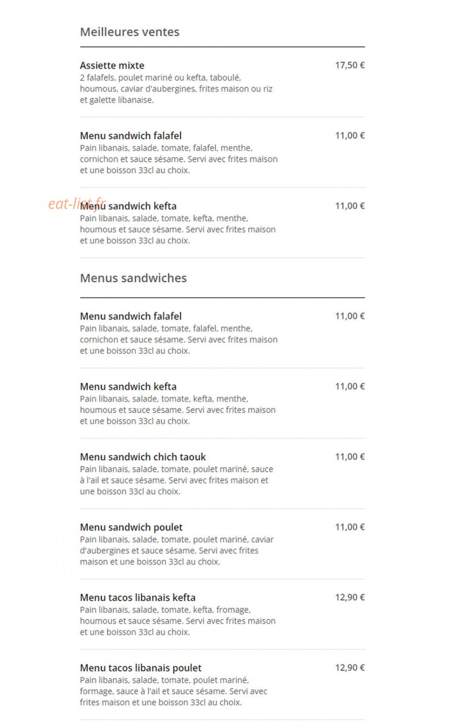 Les délices du Liban — carte page 1