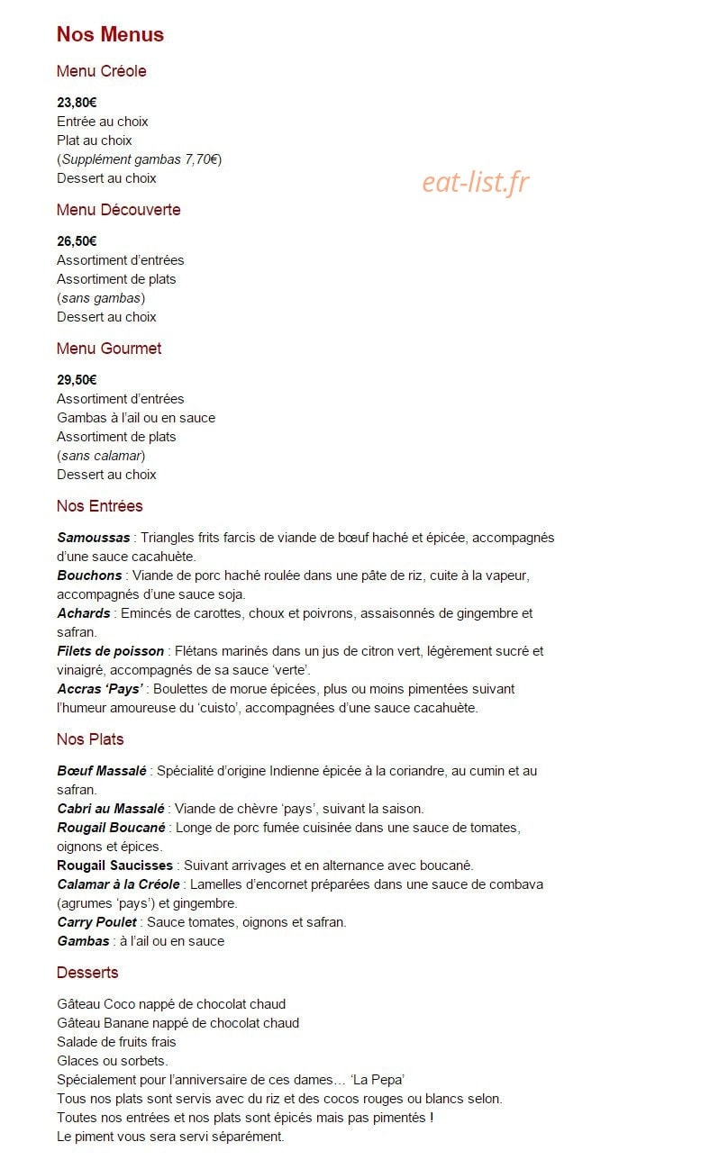 Les Filaos — carte page 1