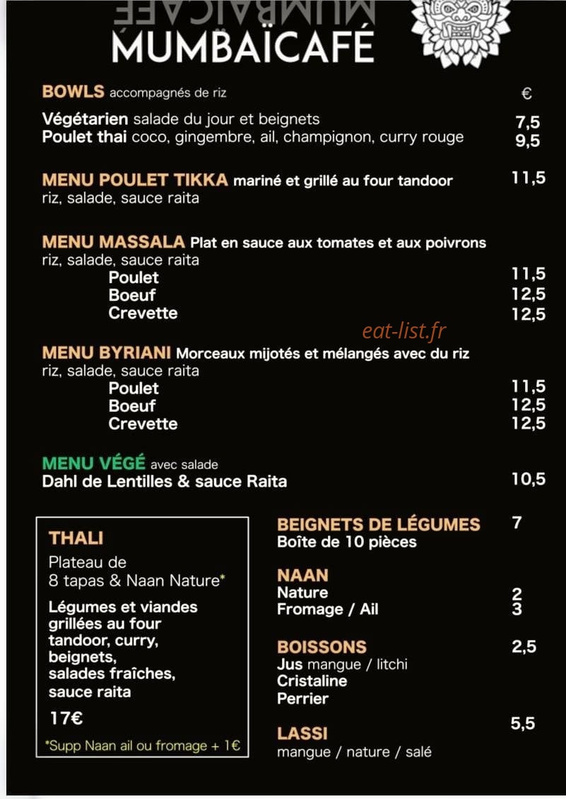 Mumbai Café — carte page 1
