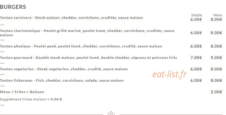 Ô tontons burger — carte page 3