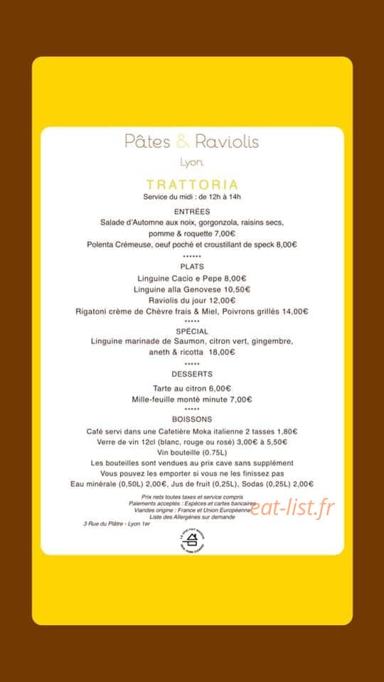 Pates & Raviolis — carte page 1