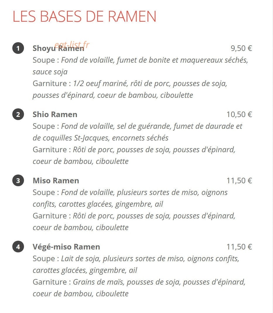 Ramen Djizan — carte page 1