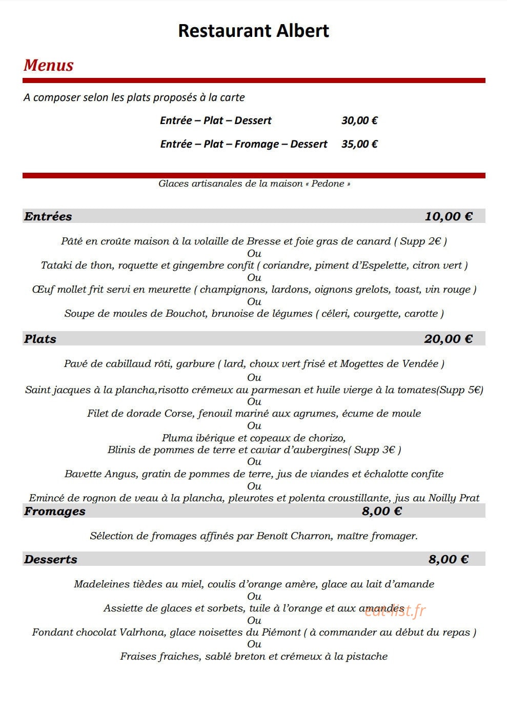 Restaurant Albert — carte page 8