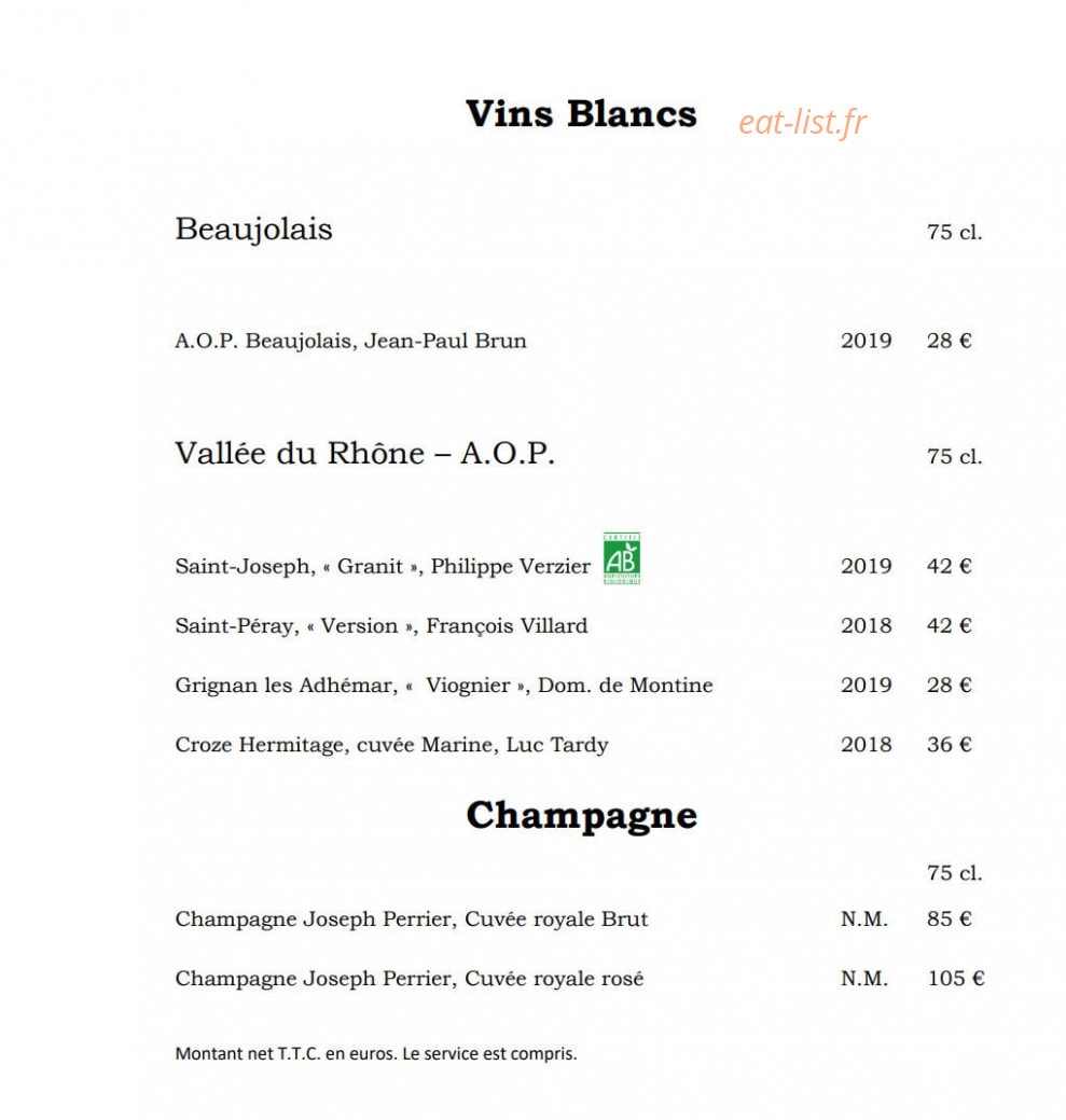 Restaurant Albert — carte page 2