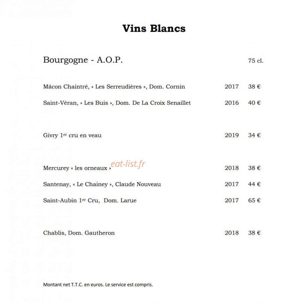 Restaurant Albert — carte page 1