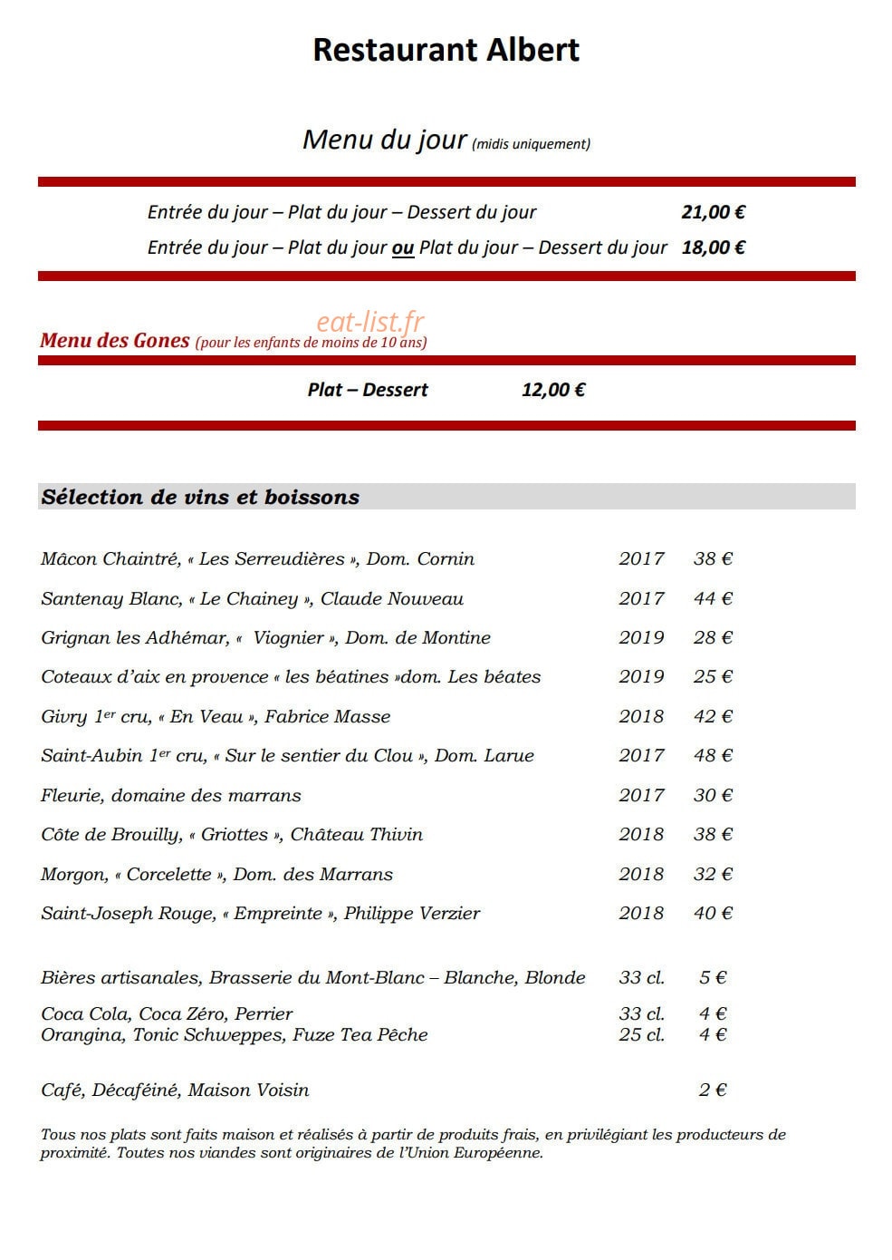 Restaurant Albert — carte page 9