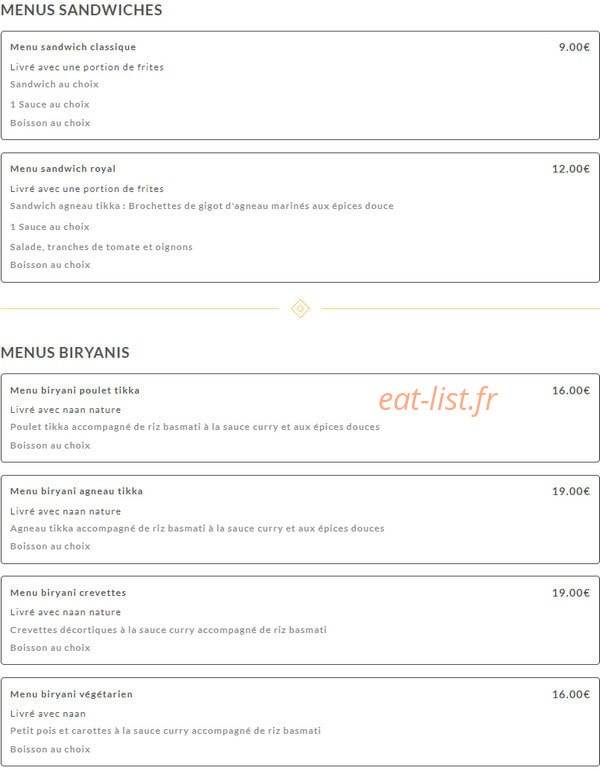 Royal Tandoori — carte page 1