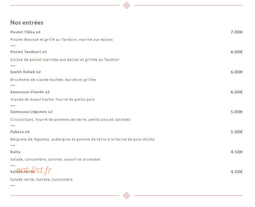 Tandoor — carte page 1