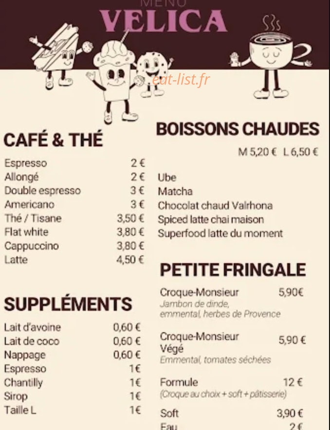 Velica Coffee Shop — carte page 1