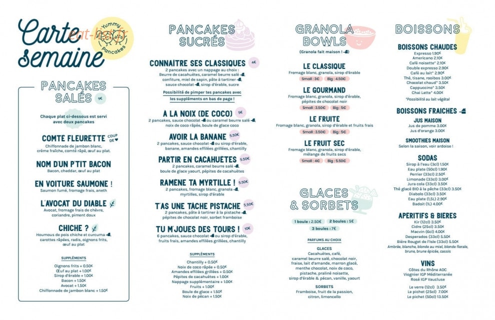Yummy Pancakes — carte page 1
