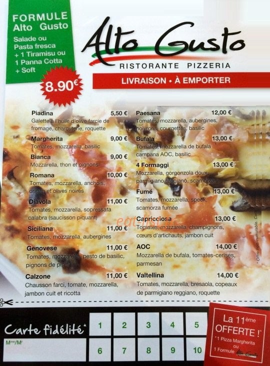 Alto Gusto — carte page 1