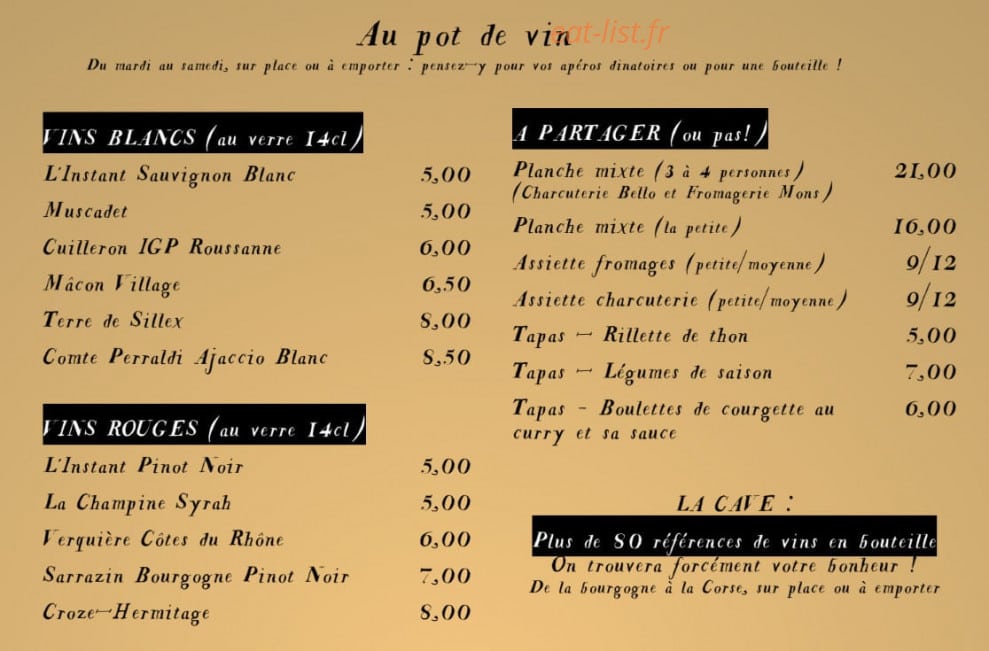 Au Pot De Vin — carte page 1