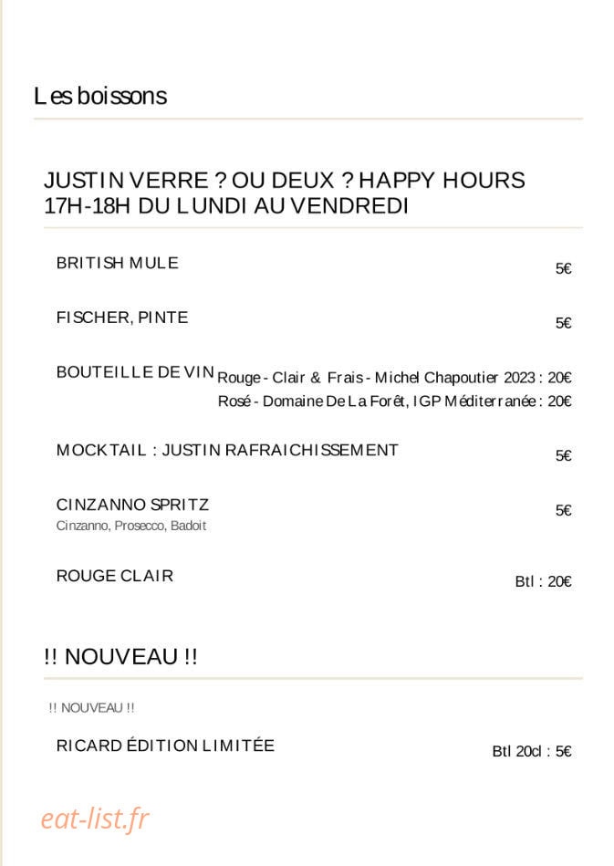 Bar Justin — carte page 1