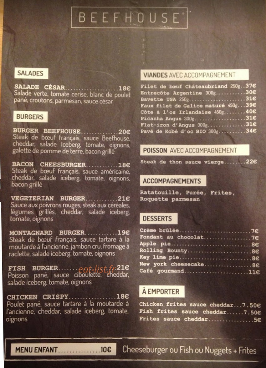Beef House Lyon — carte page 1