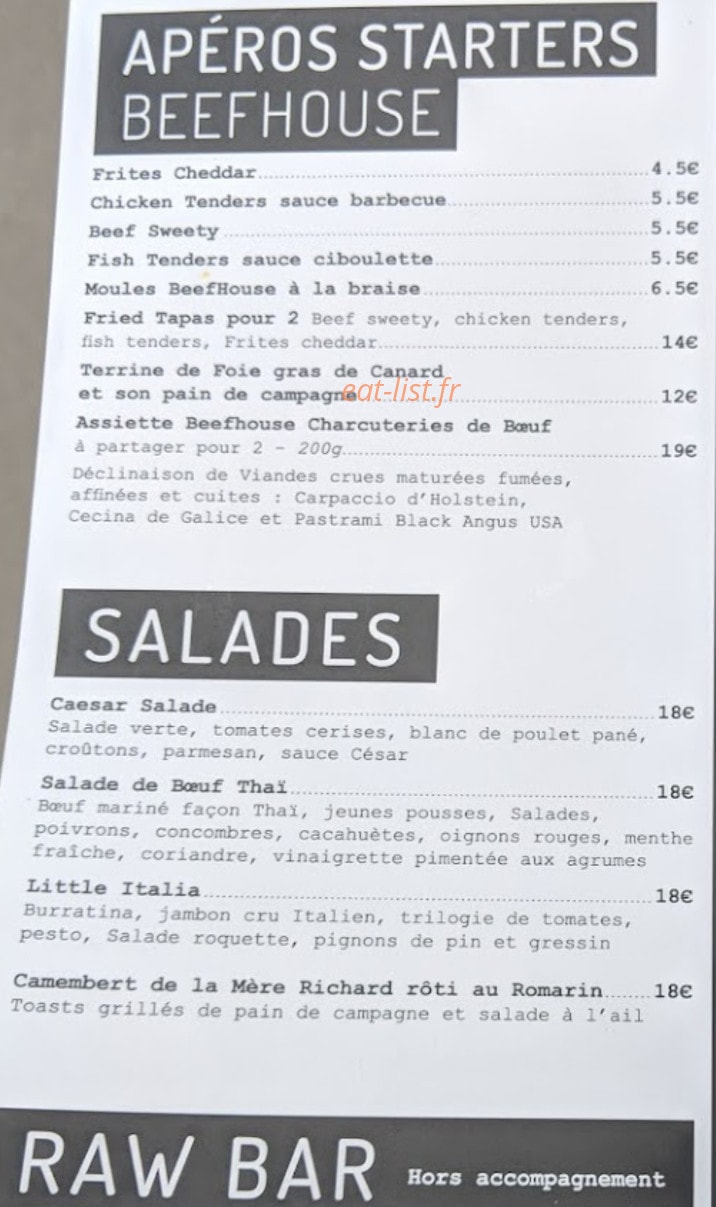 Beef House Lyon — carte page 2