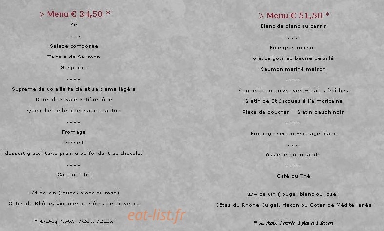 Bistrot de la Passerelle — carte page 1