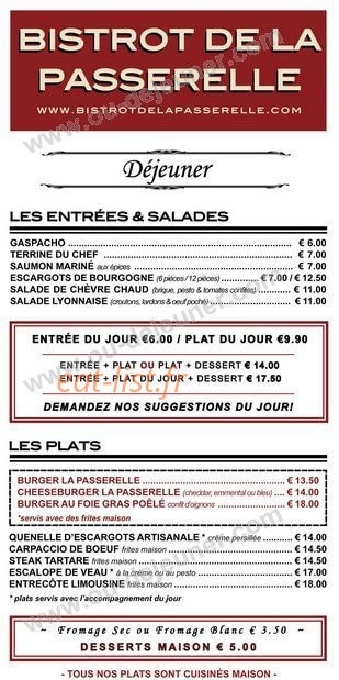 Bistrot de la Passerelle — carte page 2