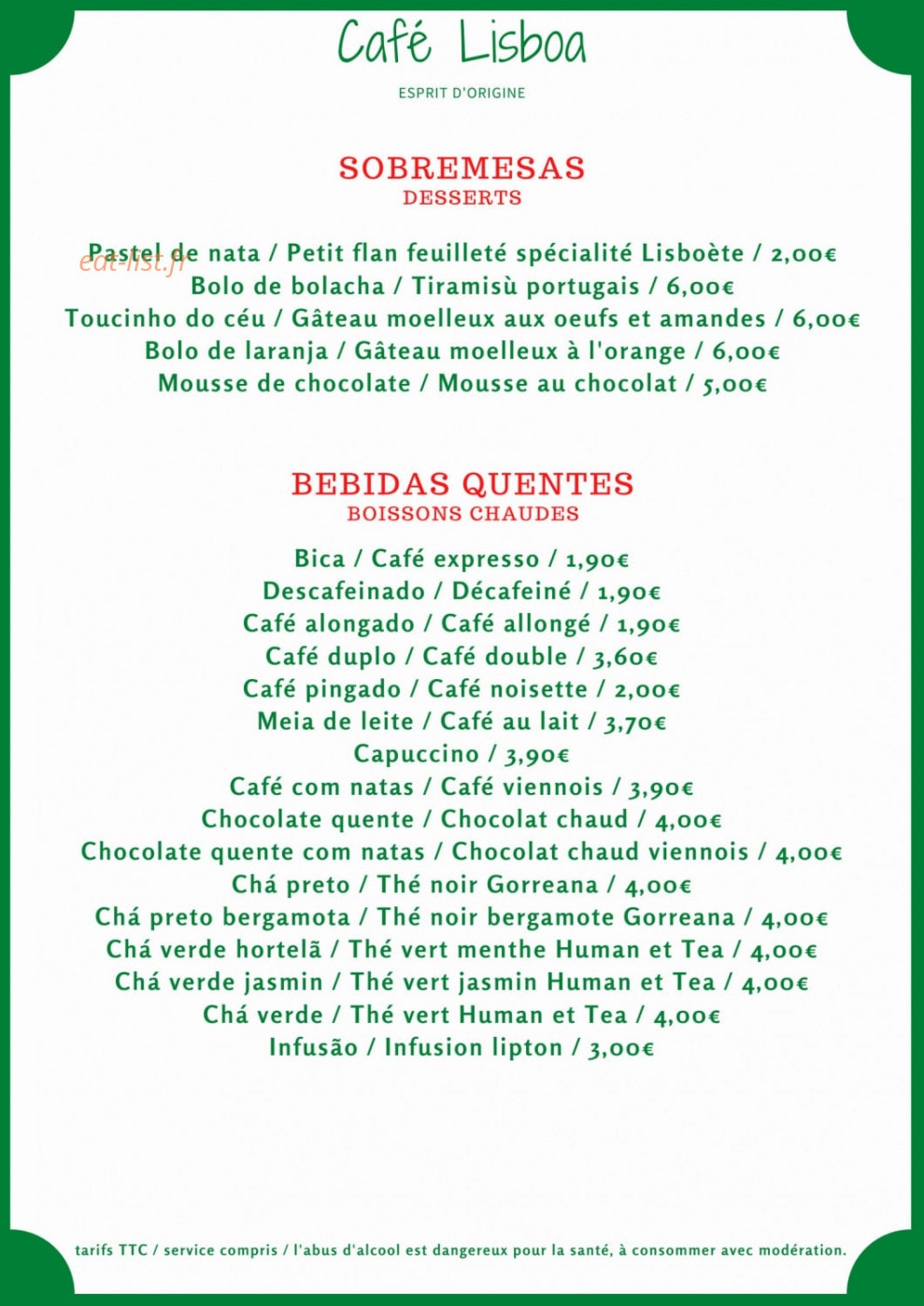 Café Lisboa — carte page 3