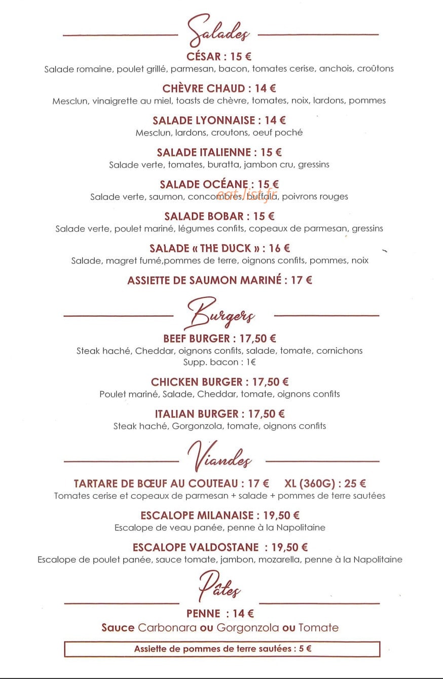 Caffe Bobar — carte page 1