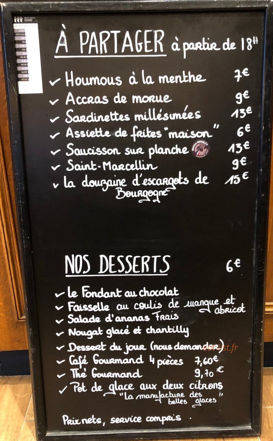 Chez Micheline — carte page 1