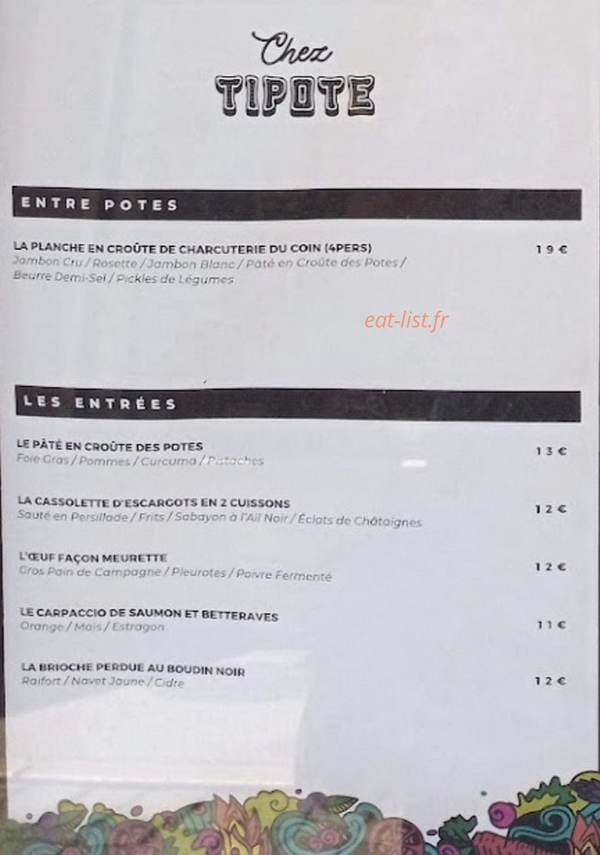 Chez Tipote — carte page 1