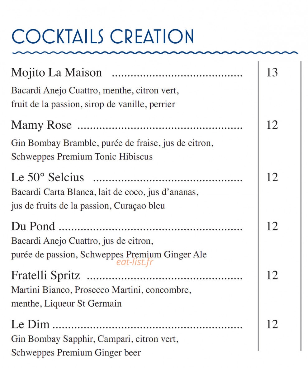 Fratelli Ristorante Confluence — carte page 1