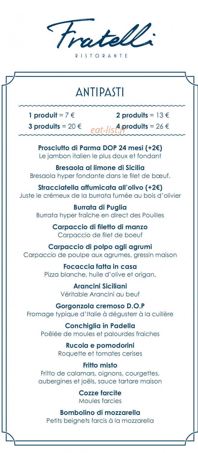 Fratelli Ristorante Confluence — carte page 7