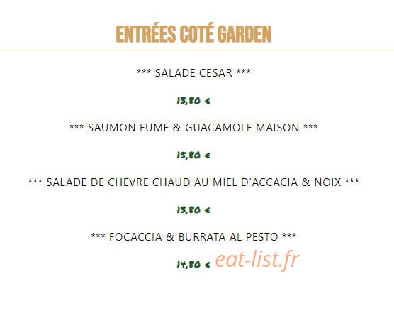 Garden Bistro — carte page 1