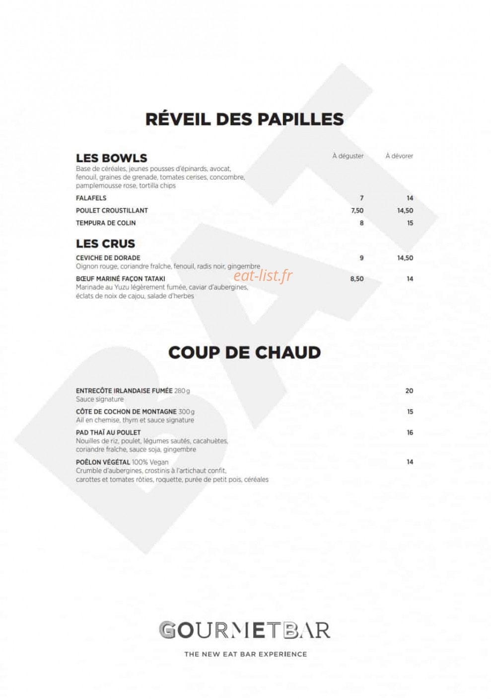 Gourmet Bar — carte page 2