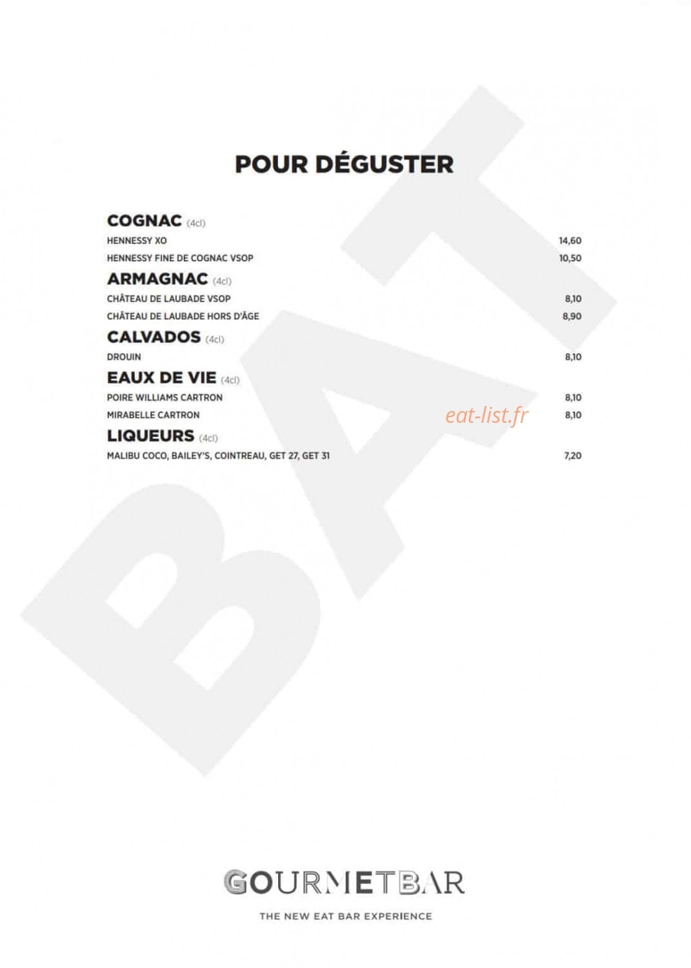 Gourmet Bar — carte page 8