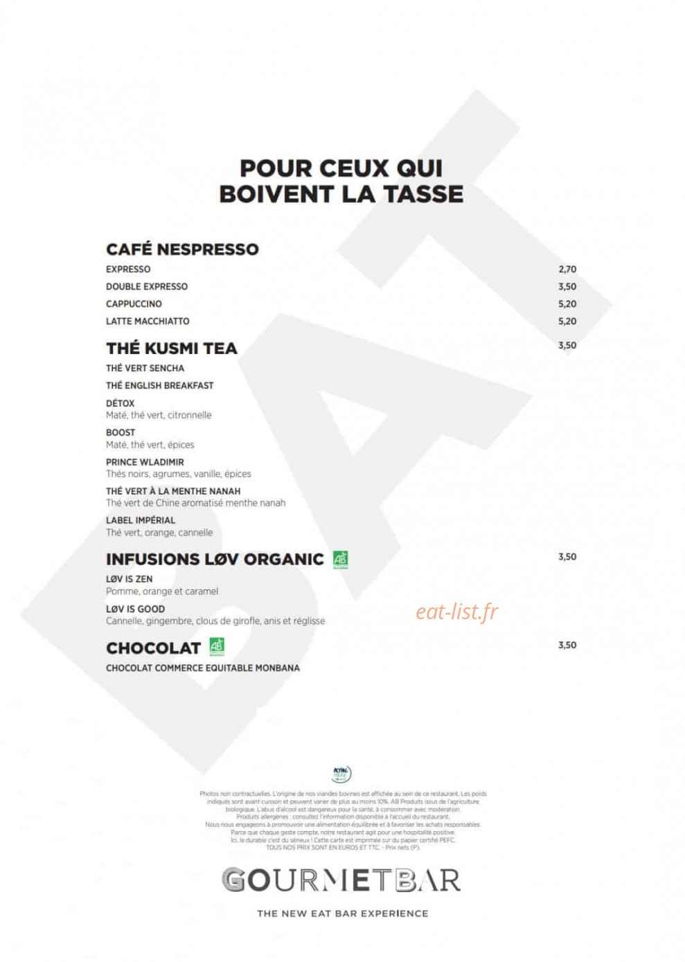 Gourmet Bar — carte page 11