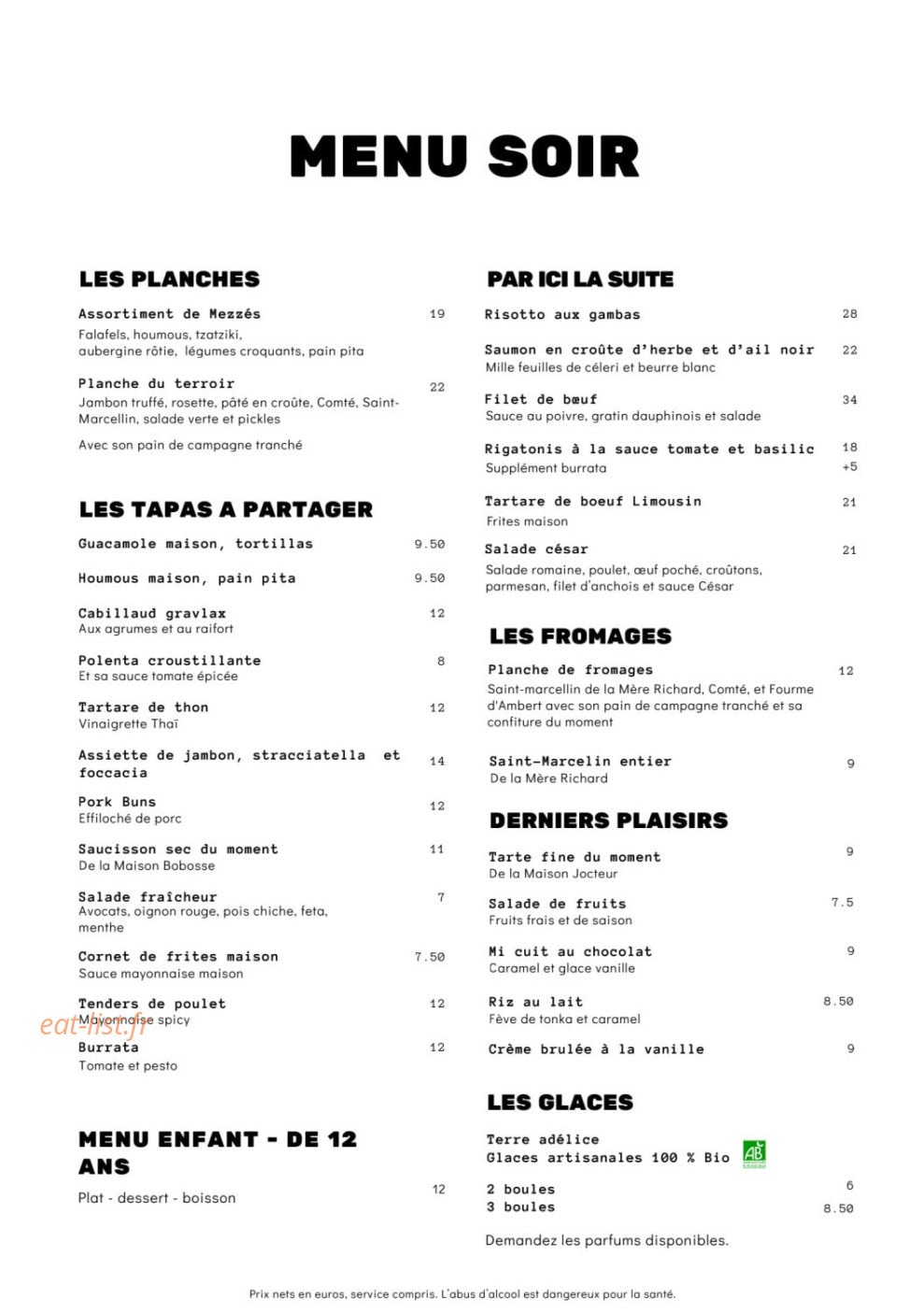 Gourmet Bar — carte page 1