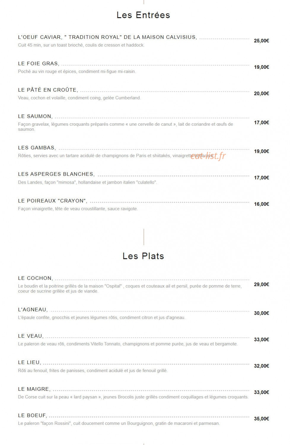 L'Institut Restaurant — carte page 1