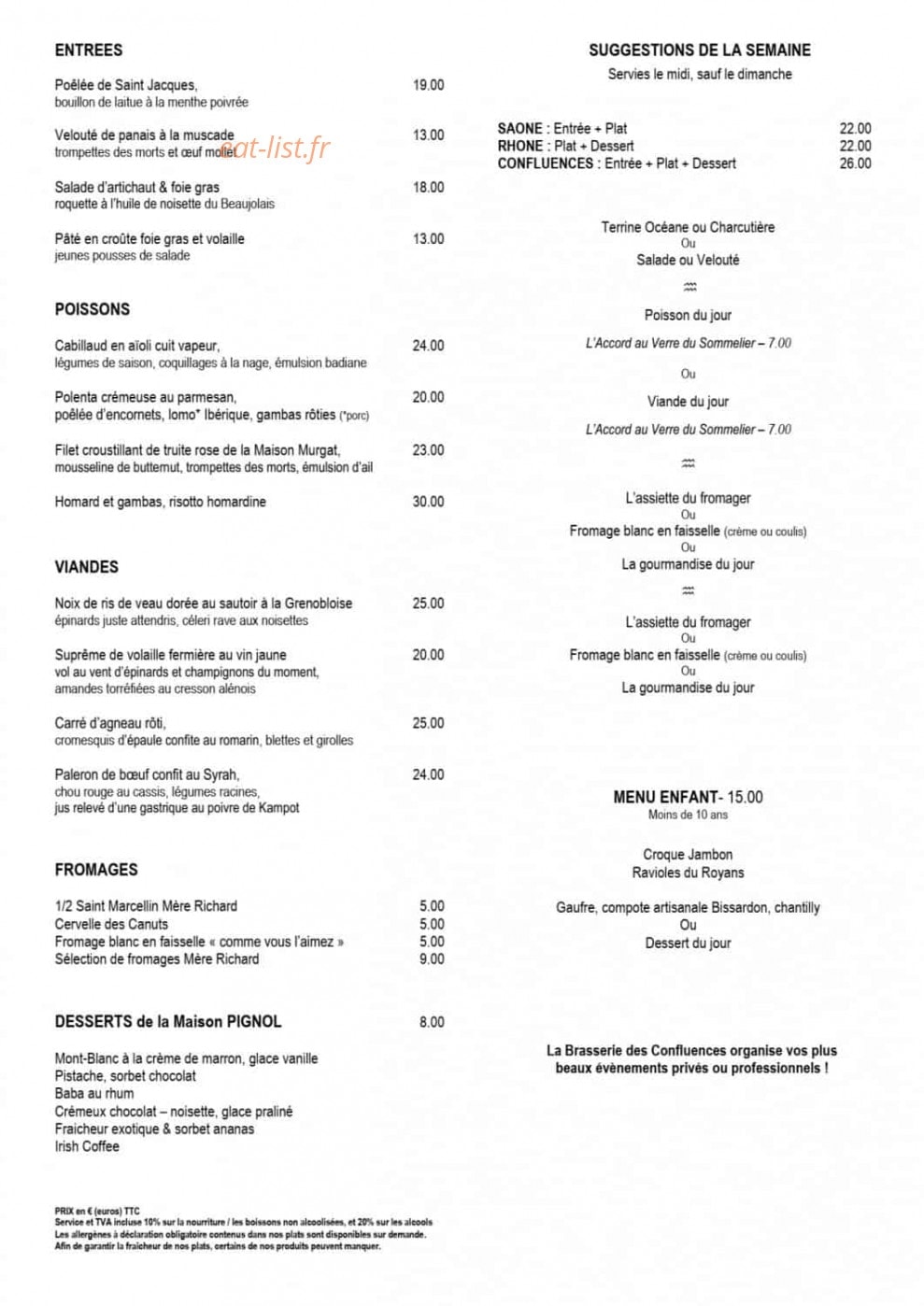 La Brasserie des Confluences — carte page 1